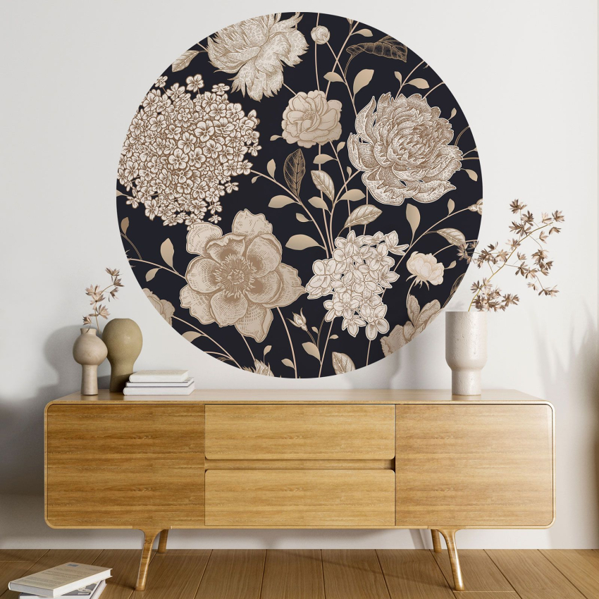 Papier peint rond / cercle - Motif floral