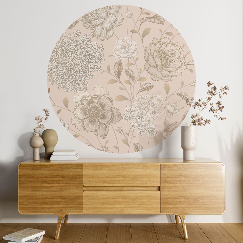 Papier peint rond / cercle - Motif floral