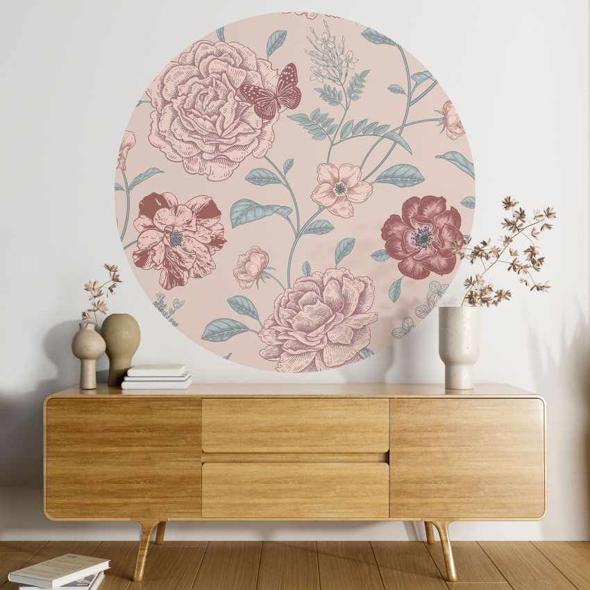 Papier peint rond / cercle - Motif floral