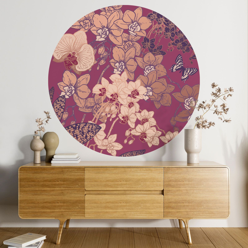 Papier peint rond / cercle - Motif floral