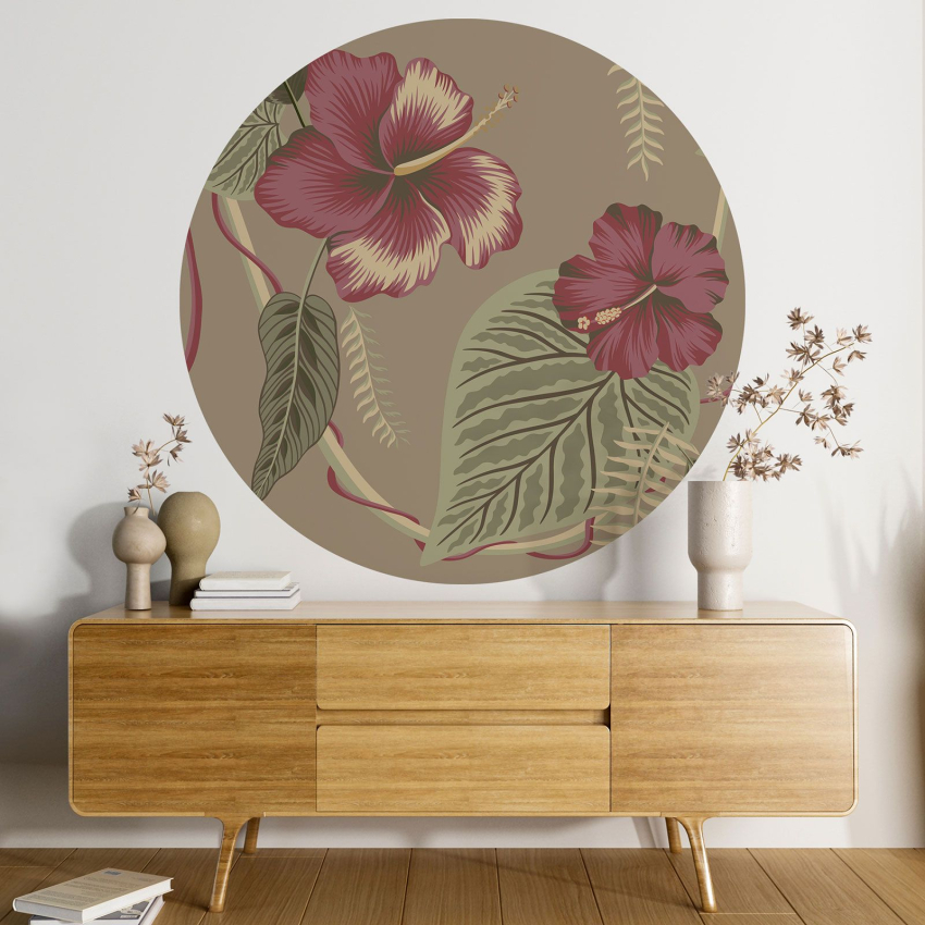 Papier peint rond / cercle - Motif floral