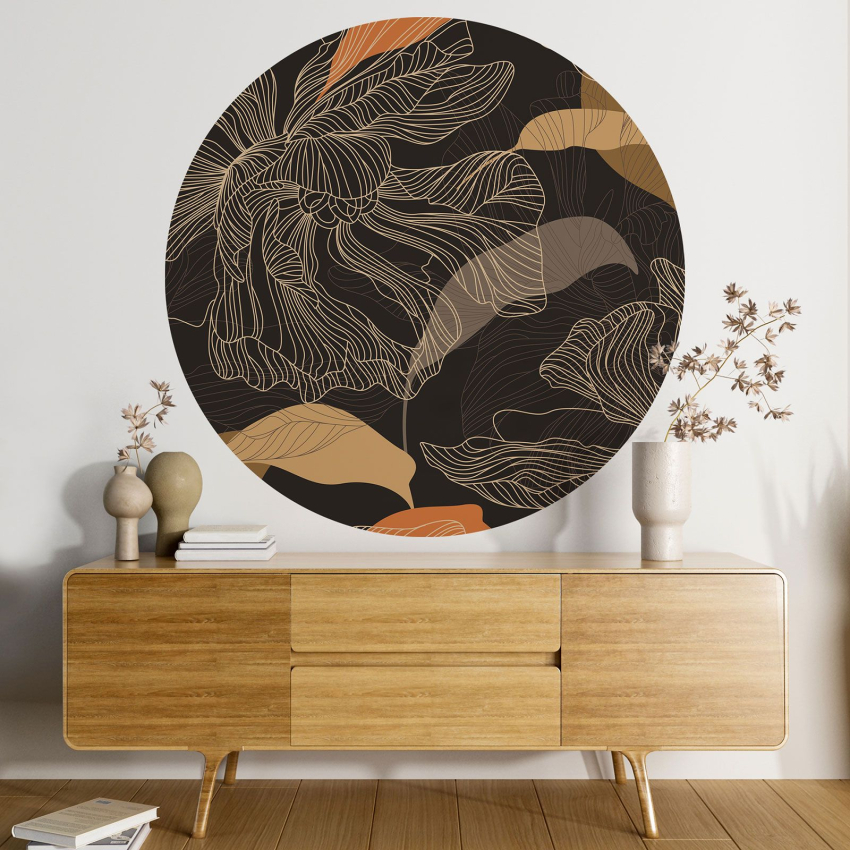 Papier peint rond / cercle - Motif floral