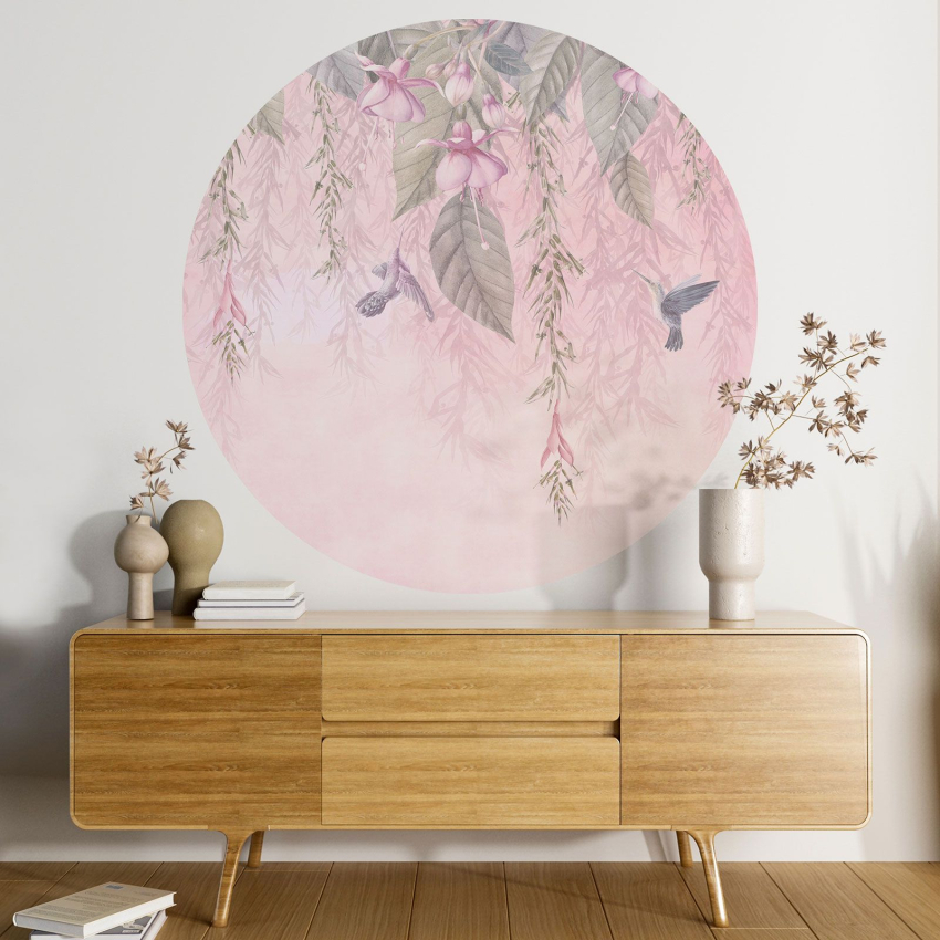 Papier peint rond / cercle - Motif floral