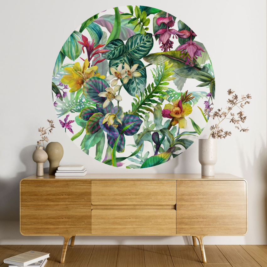 Papier peint rond / cercle - Motif floral