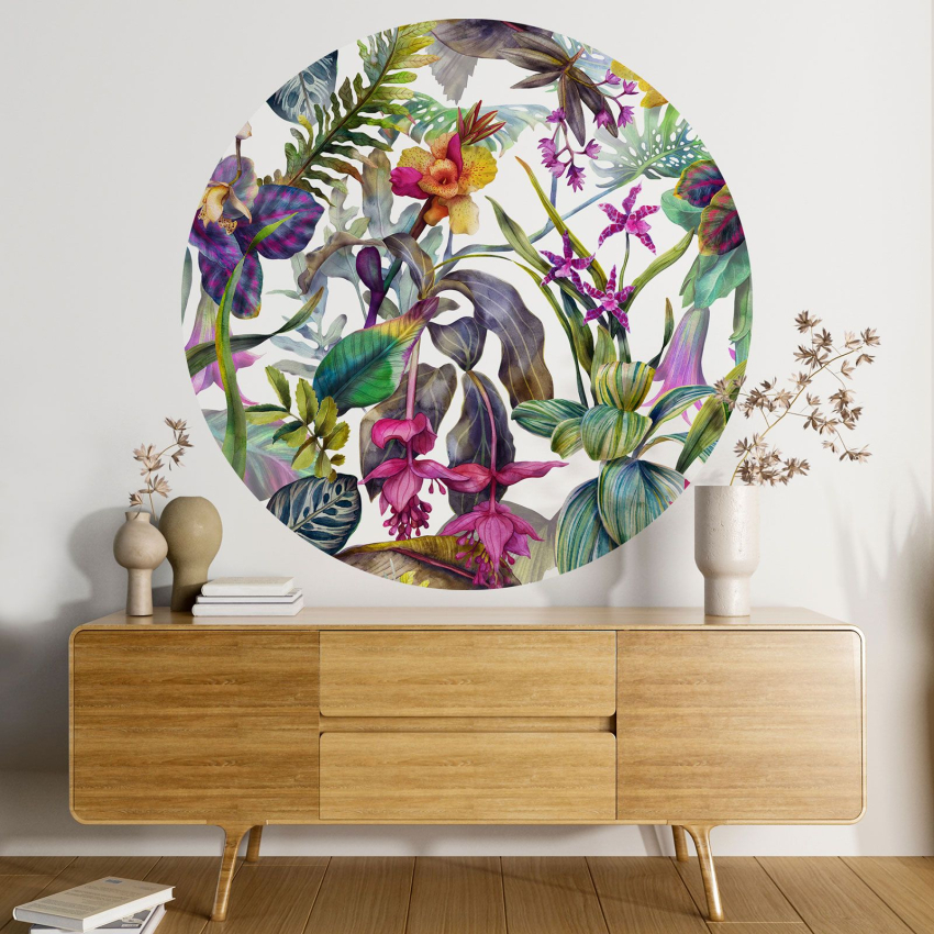 Papier peint rond / cercle - Motif floral
