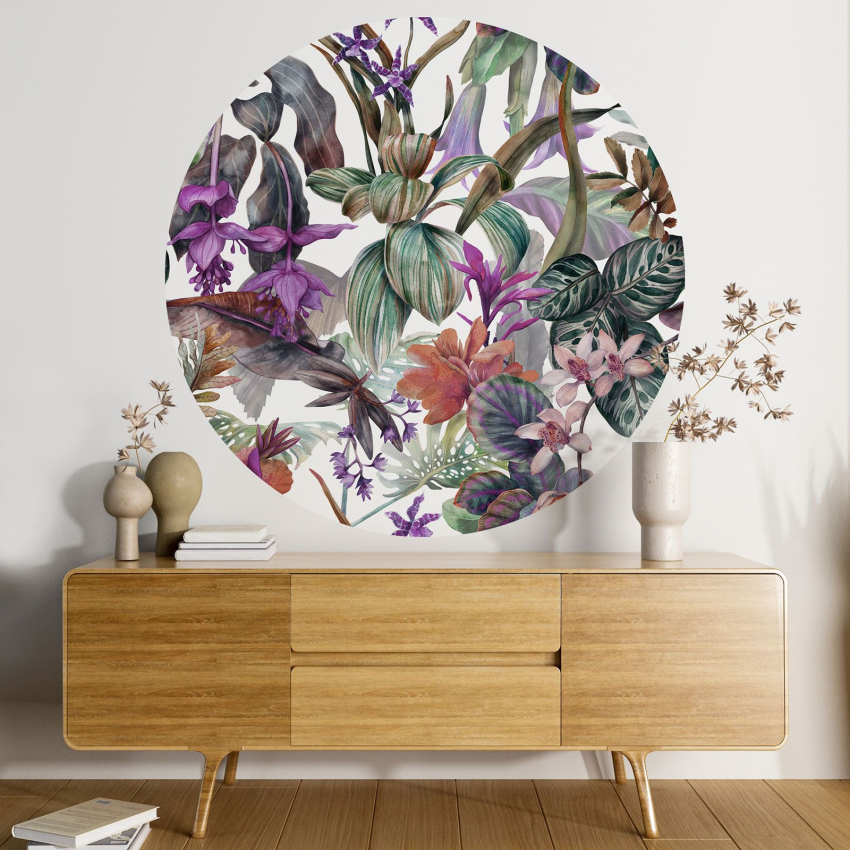 Papier peint rond / cercle - Motif floral