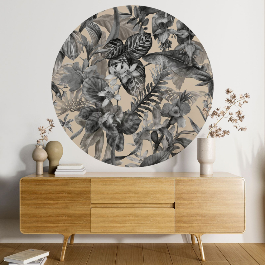 Papier peint rond / cercle - Motif floral