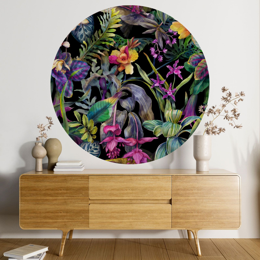 Papier peint rond / cercle - Motif floral