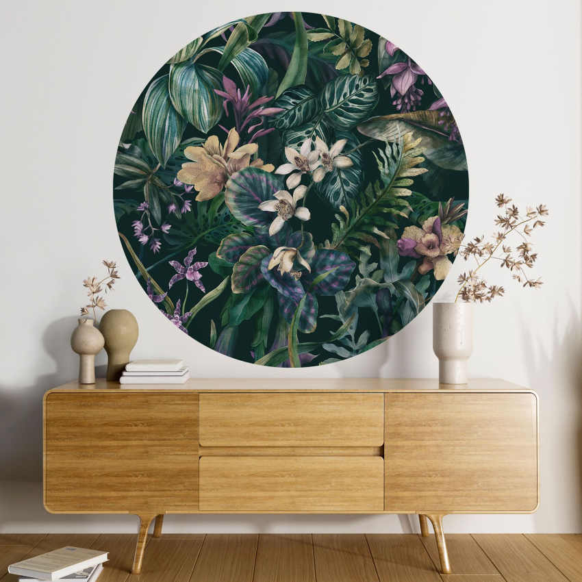 Papier peint rond / cercle - Motif floral