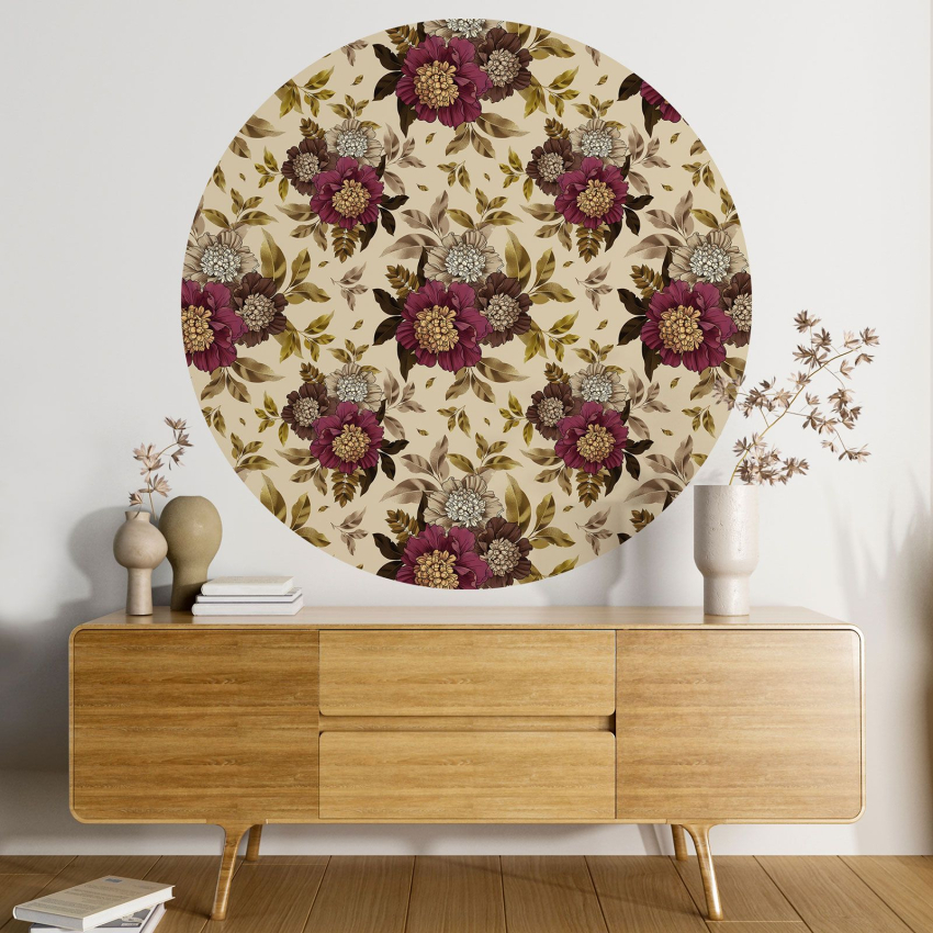 Papier peint rond / cercle - Motif floral - 219