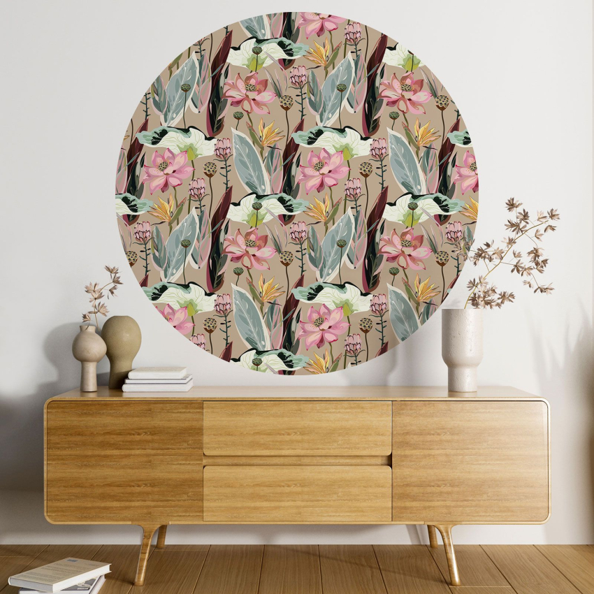 Papier peint rond / cercle - Motif floral - 253