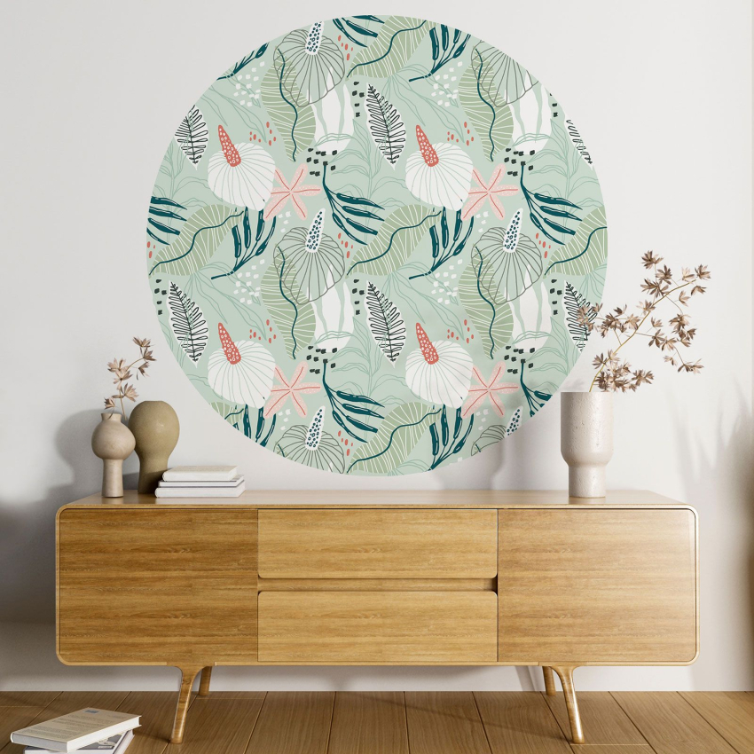 Papier peint rond / cercle - Motif floral - 255