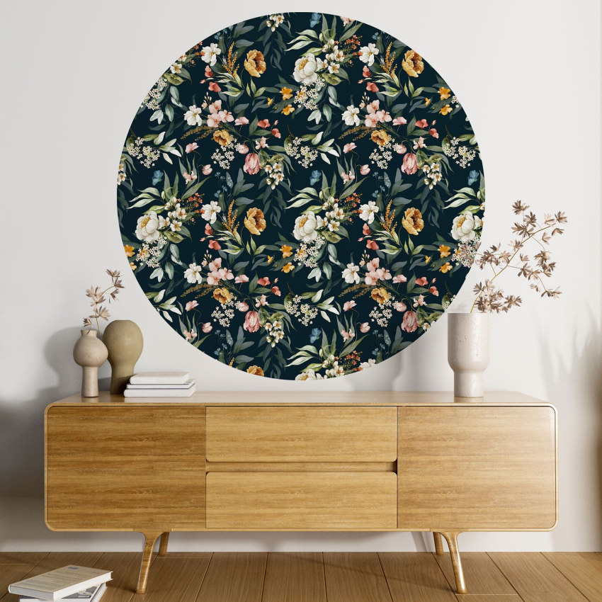 Papier peint rond / cercle - Motif floral - 379