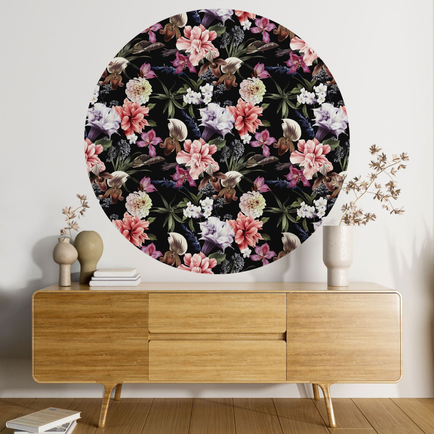 Papier peint rond / cercle - Motif floral - 396