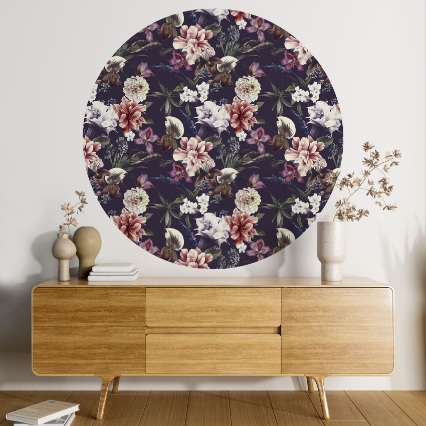 Papier peint rond / cercle - Motif floral - 398
