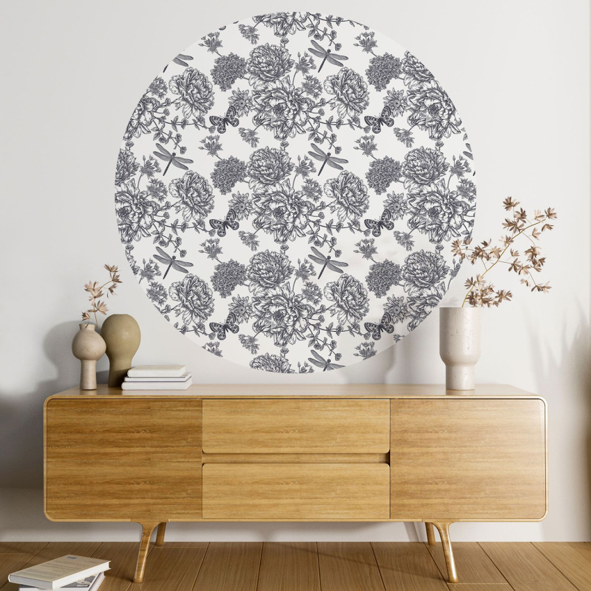 Papier peint rond / cercle - Motif floral - 609