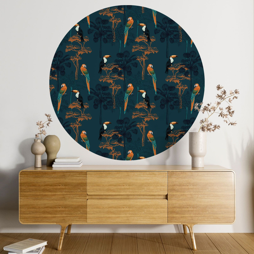 Papier peint rond / cercle - Motif Perroquets toucans - 414