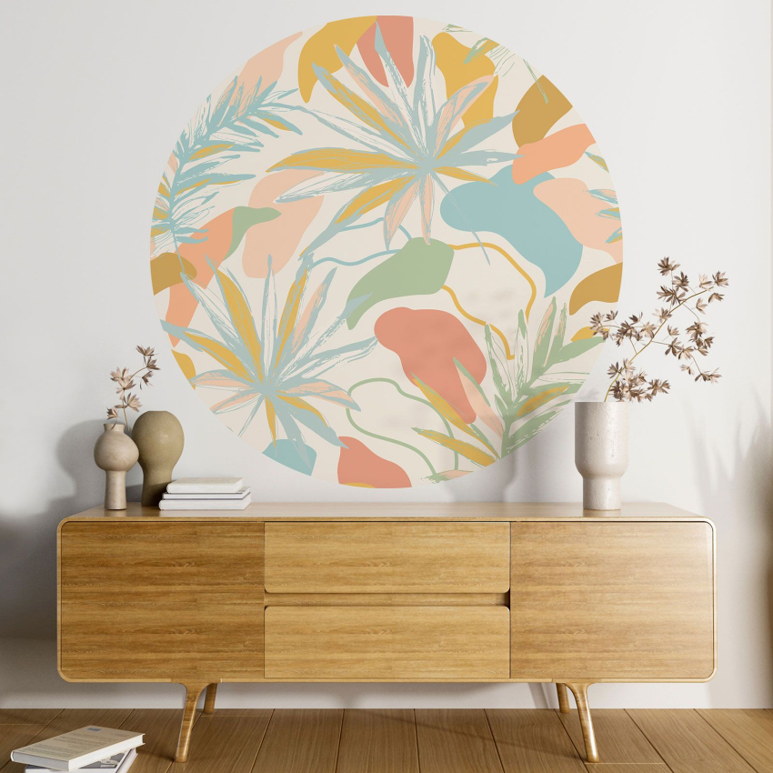 Papier peint rond / cercle - Motif tropical