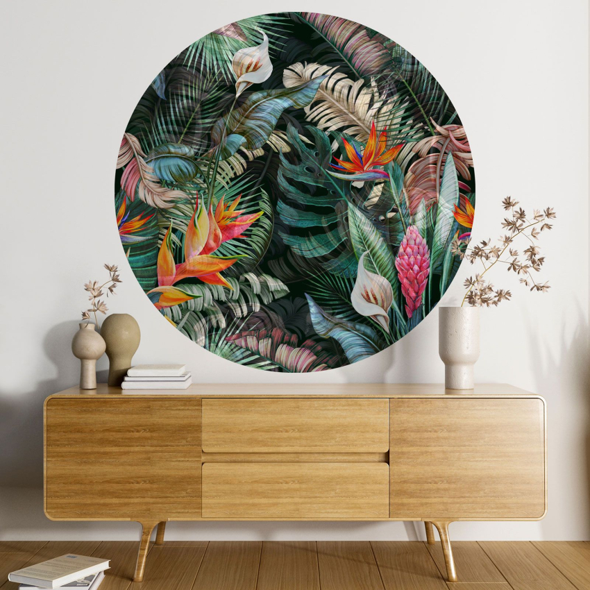 Papier peint rond / cercle - Motif tropical