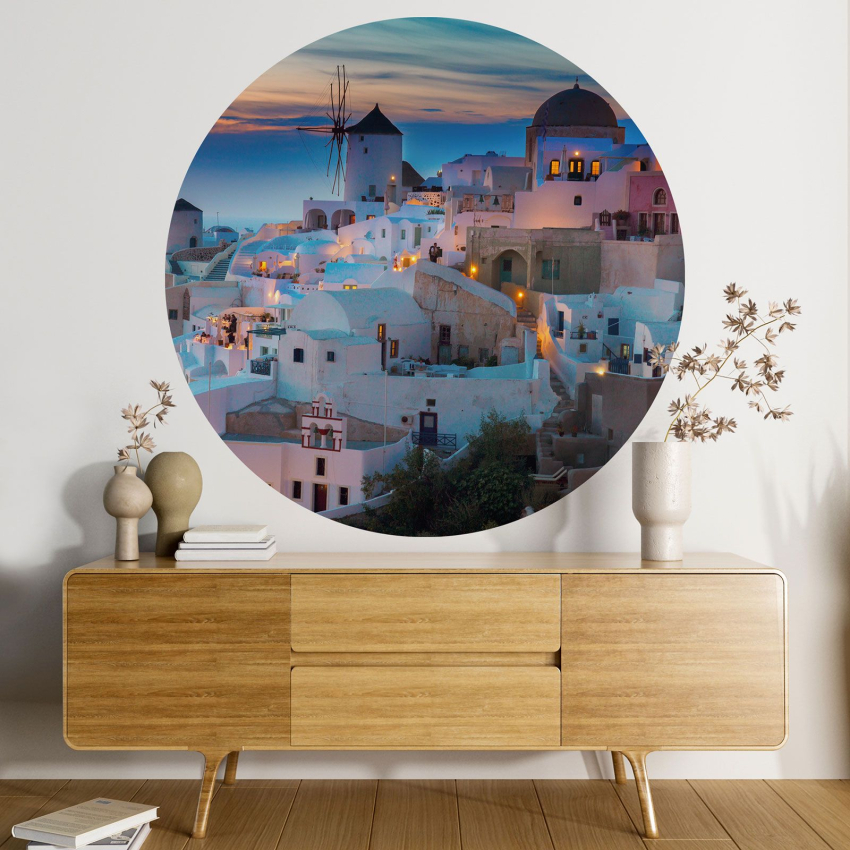 Papier peint rond / cercle - Santorin
