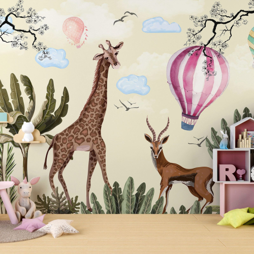 Papier peint Enfants - Animaux Montgolfière