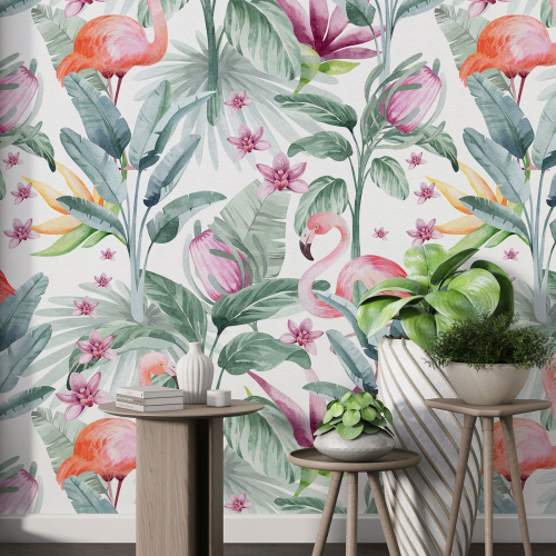 Papier peint motif XL - Flamants Roses