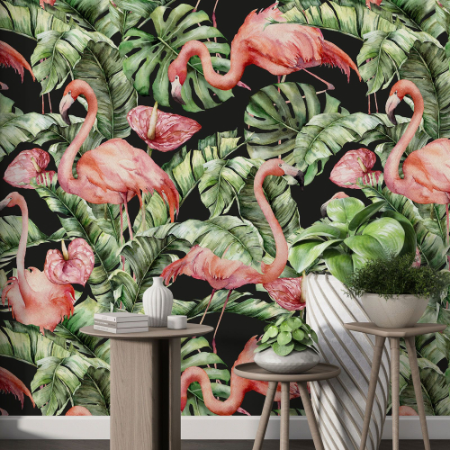 Papier peint motif XL - Flamants Roses