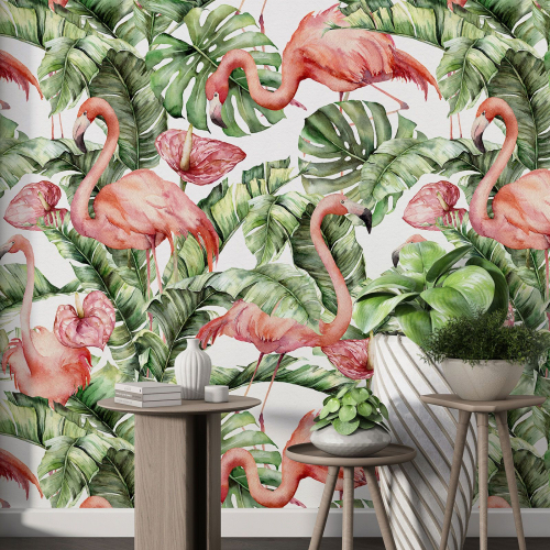Papier peint motif XL - Flamants Roses