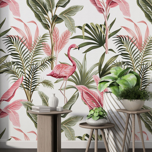 Papier peint motif XL - Flamants Roses