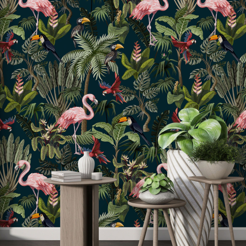 Papier peint motif XL - Flamants Roses