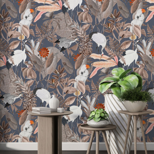 Papier peint motif XL - Fleurs Oiseaux