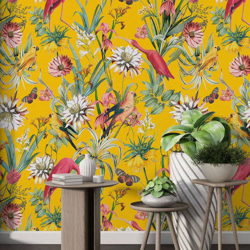 Papier peint motif XL - Fleurs Oiseaux