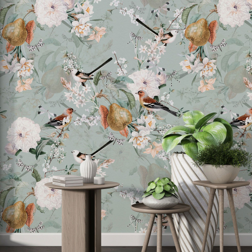 Papier peint motif XL - Fleurs Oiseaux