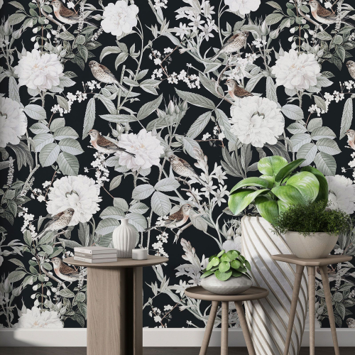 Papier peint motif XL - Fleurs Oiseaux