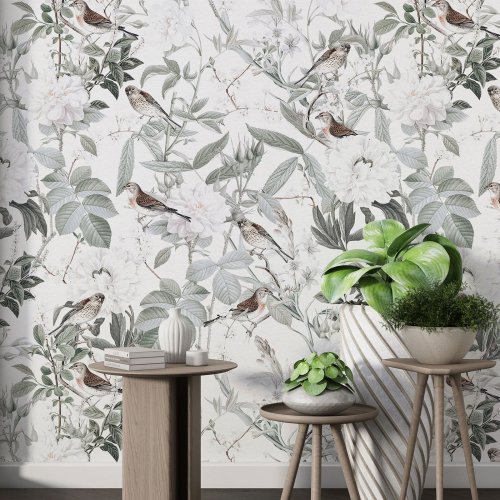 Papier peint motif XL - Fleurs Oiseaux