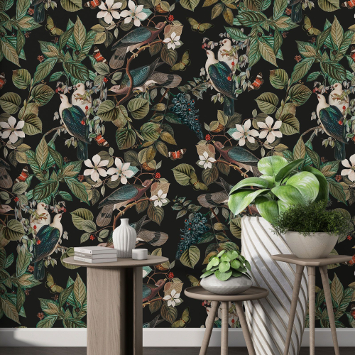 Papier peint motif XL - Fleurs Oiseaux