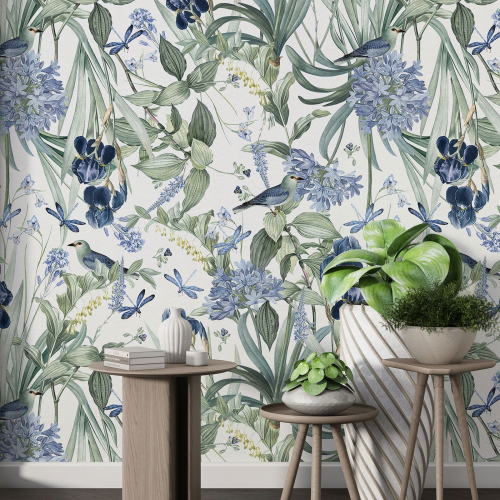 Papier peint motif XL - Fleurs Oiseaux