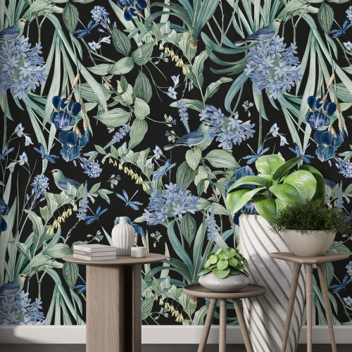 Papier peint motif XL - Fleurs Oiseaux
