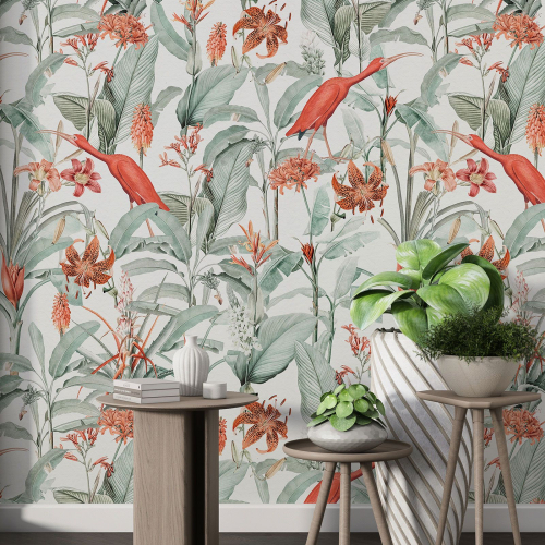 Papier peint motif XL - Fleurs Oiseaux