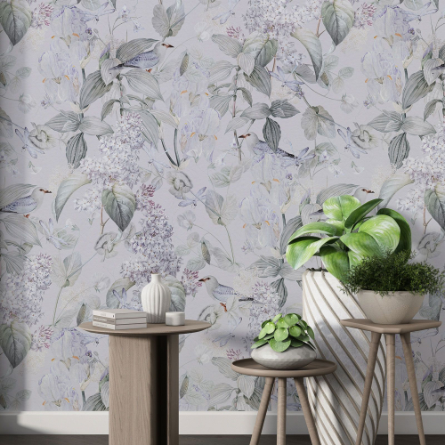 Papier peint motif XL - Fleurs Oiseaux