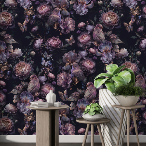Papier peint motif XL - Fleurs Oiseaux
