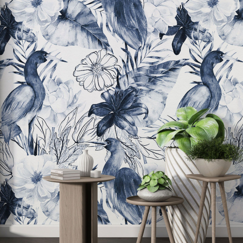 Papier peint motif XL - Fleurs Oiseaux