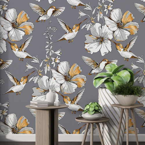 Papier peint motif XL - Fleurs Oiseaux