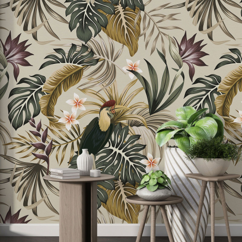 Papier peint motif XL - Fleurs Oiseaux