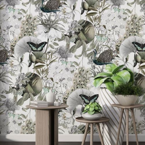 Papier peint motif XL - Fleurs Papillons