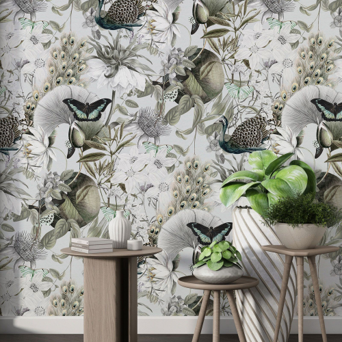 Papier peint motif XL - Fleurs Papillons