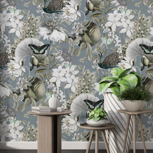 Papier peint motif XL - Fleurs Papillons