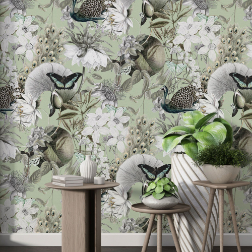 Papier peint motif XL - Fleurs Papillons