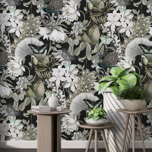 Papier peint motif XL - Fleurs Papillons