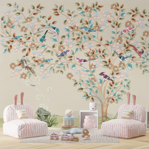 Papier peint panoramique - Arbre Oiseaux